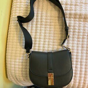 Adjustable Strap Black Faux Leather Shoulder Bag